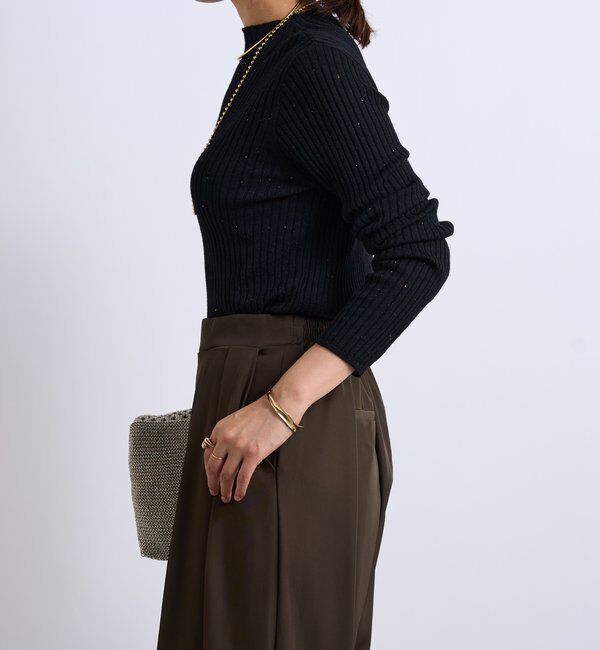  「《大人カジュアルに◎さりげない輝き》プチスパンコールリブニット」|シャツ・ブラウス|