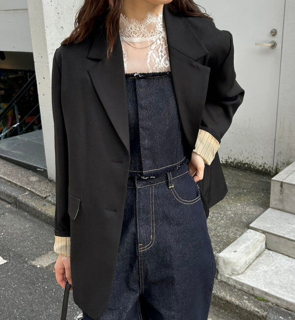  「ベルト付きテーラードジャケット」|その他|ブラック