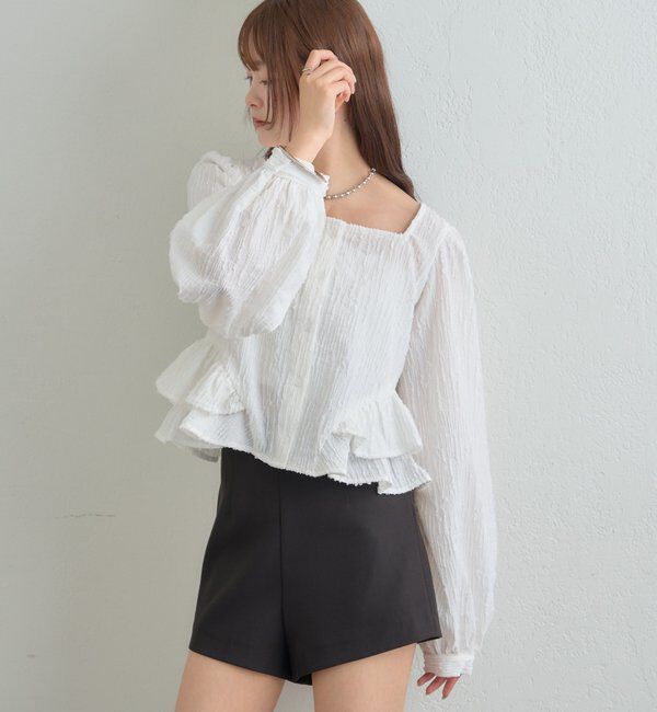  「ジャガード裾フリルブラウス」|シャツ・ブラウス|