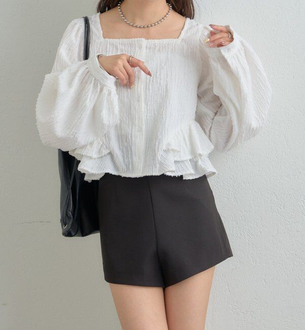  「ジャガード裾フリルブラウス」|シャツ・ブラウス|