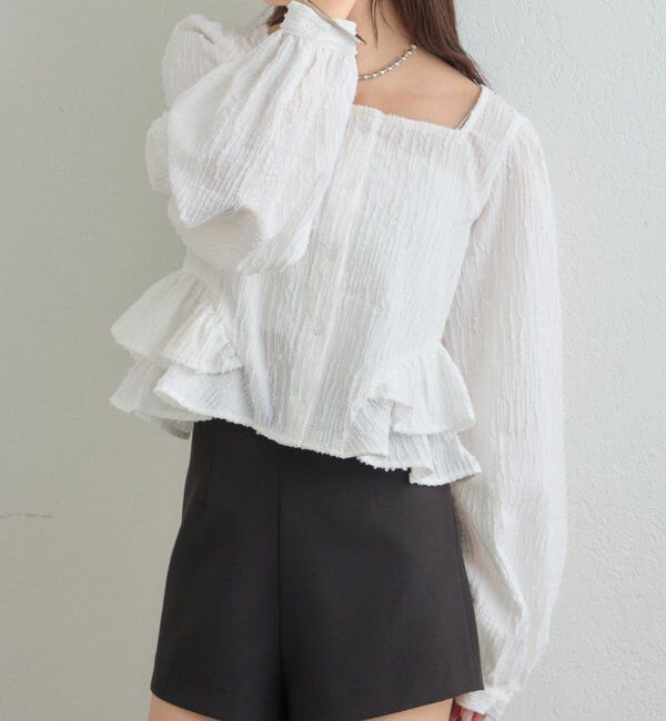  「ジャガード裾フリルブラウス」|シャツ・ブラウス|