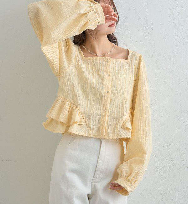  「ジャガード裾フリルブラウス」|シャツ・ブラウス|