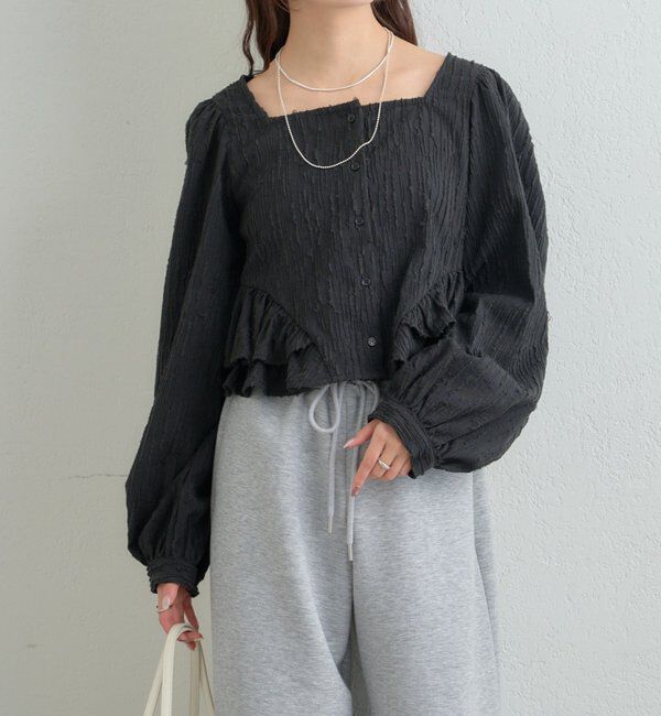  「ジャガード裾フリルブラウス」|シャツ・ブラウス|