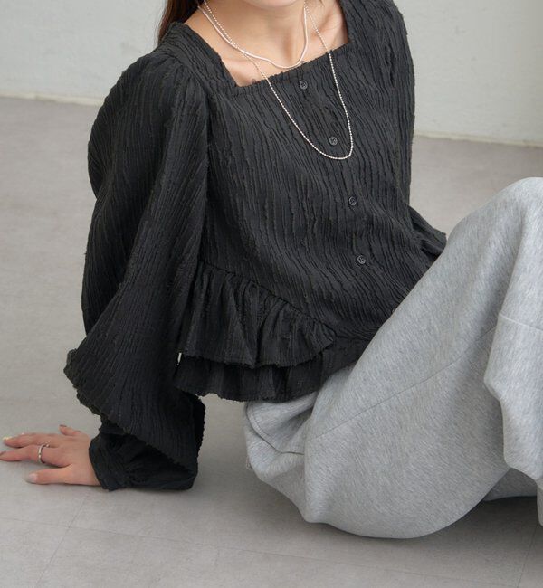  「ジャガード裾フリルブラウス」|シャツ・ブラウス|