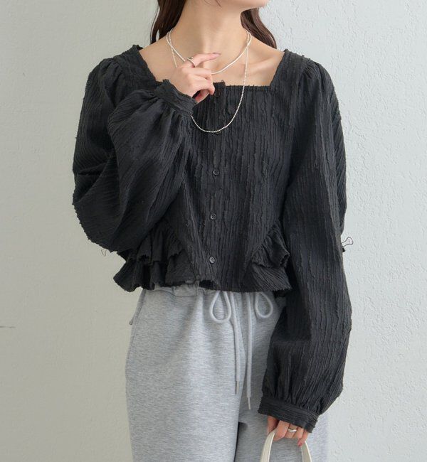  「ジャガード裾フリルブラウス」|シャツ・ブラウス|