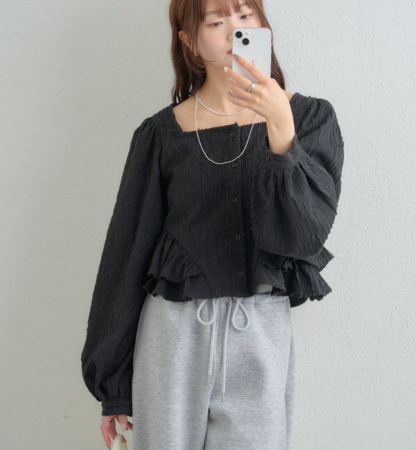  「ジャガード裾フリルブラウス」|シャツ・ブラウス|