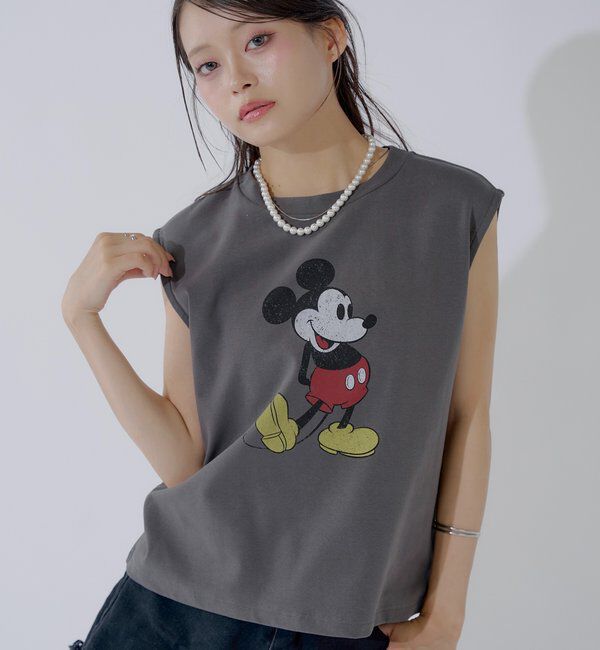  「ミッキーノースリフレンチT」|Tシャツ・カットソー|チャコールグレー