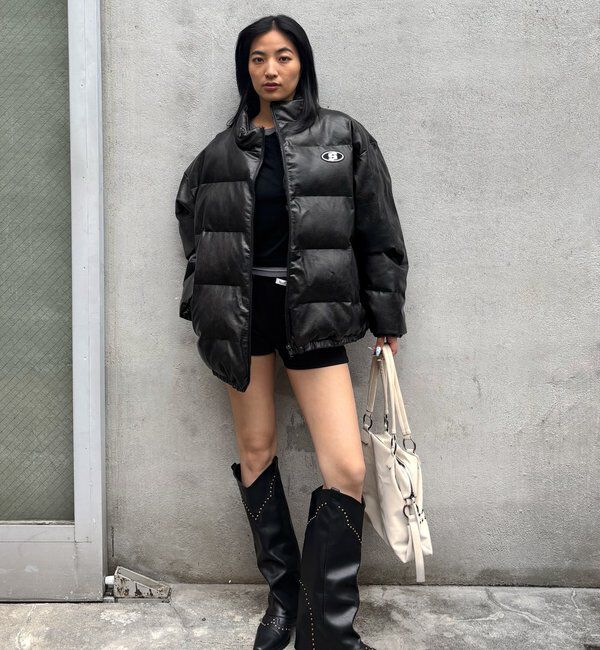  「【UNISEXS】Sロゴヴィンテージライクレザーファーブルゾン」|ブルゾン・スタジャン|