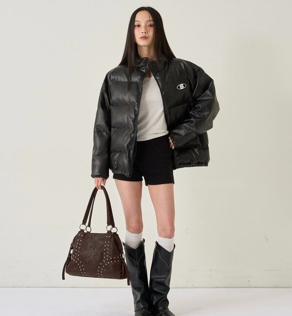  「【UNISEXS】Sロゴヴィンテージライクレザーファーブルゾン」|ブルゾン・スタジャン|