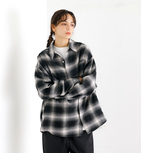 ABAHOUSE「【Revo./レボ】リラックスフィット オンブレチェック ネルシャツ/ユニセック」|シャツ・ブラウス|ブラック
