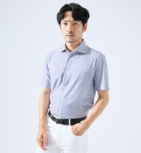 ABAHOUSE「【形状安定性 / 伸縮性】トリコットストライプ 半袖シャツ」|シャツ・ブラウス|その他