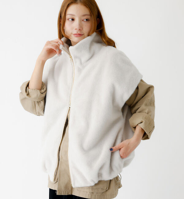 Rouge vif「【MICA&DEAL /マイカアンドディール】ファーベスト/ベスト/ファー/レイ」|ベスト・ジレ|アイボリー