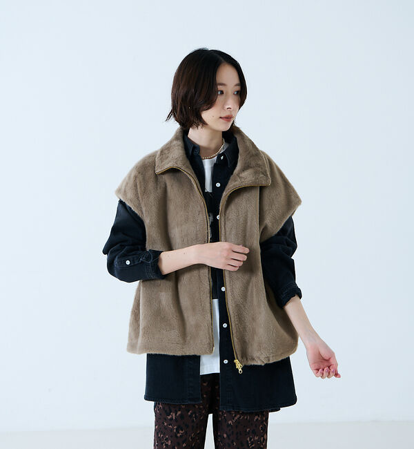 Rouge vif「【MICA&DEAL /マイカアンドディール】ファーベスト/ベスト/ファー/レイ」|ベスト・ジレ|