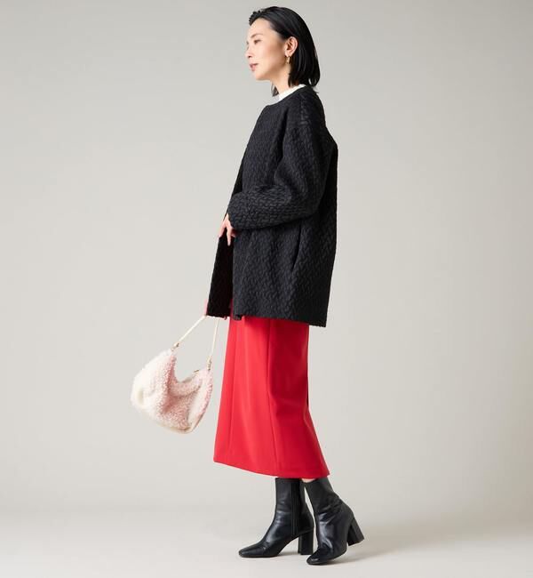 TIARA「モールふくれジャカードハーフコート」|ノーカラージャケット|