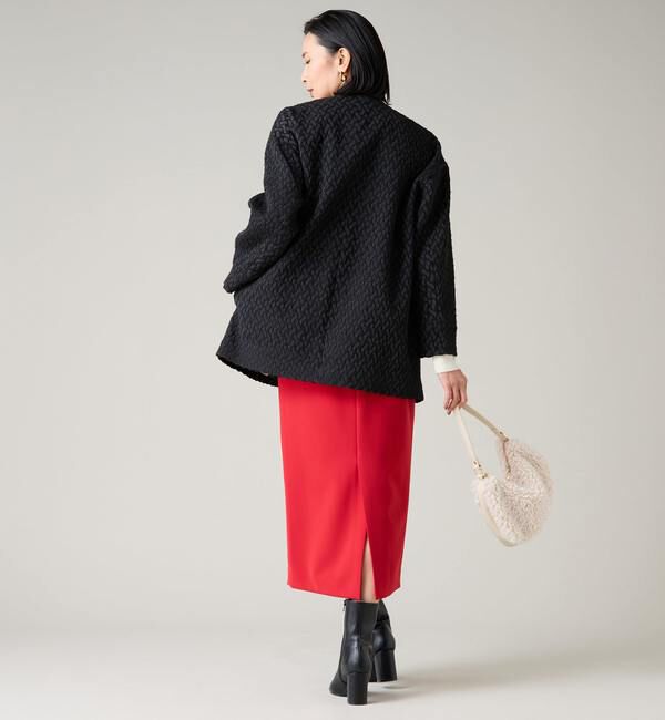 TIARA「モールふくれジャカードハーフコート」|ノーカラージャケット|