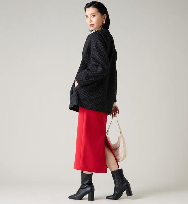 TIARA「モールふくれジャカードハーフコート」|ノーカラージャケット|