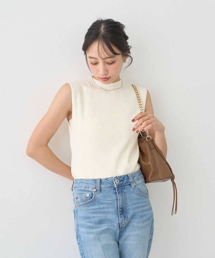 earth music&ecology「ランダムリブボトルネックノースリーブニット」|ニット・セーター|