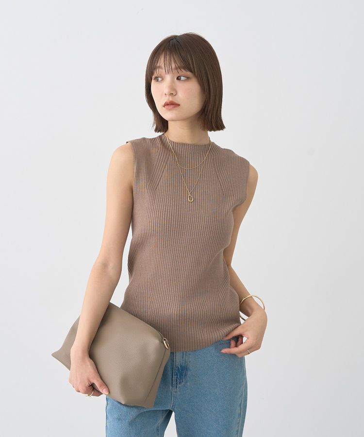 earth music&ecology「ランダムリブボトルネックノースリーブニット」|ニット・セーター|