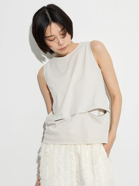 GARAGE OF GOOD CLOTHING「ウエストZIP付ノースリーブ」|Tシャツ・カットソー|Light beige