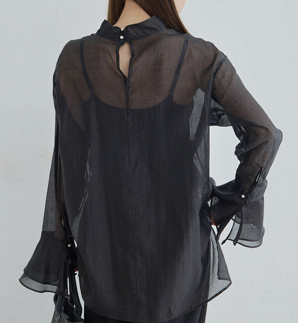  「【Du noir】パール使いシアー袖フレアブラウス」|プルオーバー|