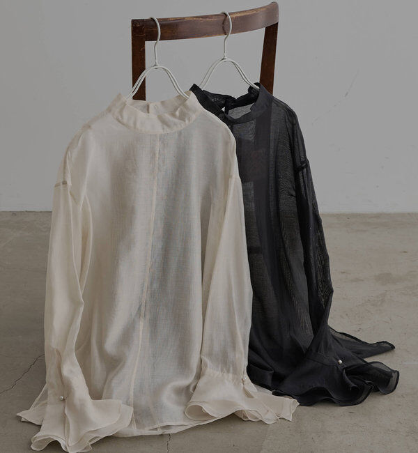  「【Du noir】パール使いシアー袖フレアブラウス」|プルオーバー|