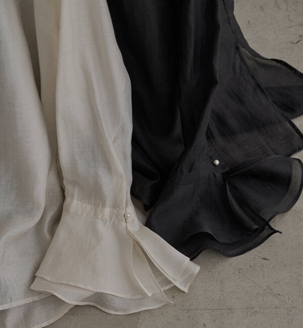  「【Du noir】パール使いシアー袖フレアブラウス」|プルオーバー|