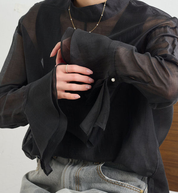  「【Du noir】パール使いシアー袖フレアブラウス」|プルオーバー|