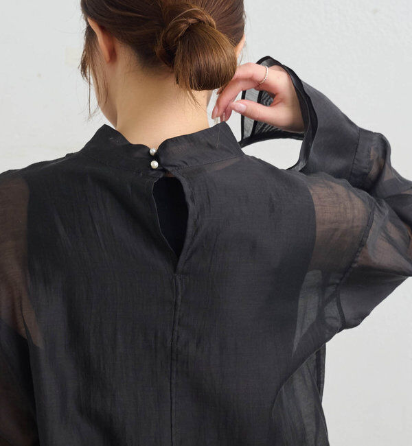  「【Du noir】パール使いシアー袖フレアブラウス」|プルオーバー|