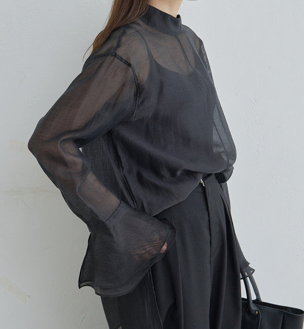  「【Du noir】パール使いシアー袖フレアブラウス」|プルオーバー|