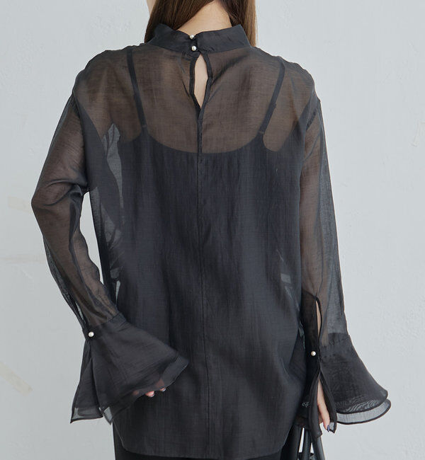  「【Du noir】パール使いシアー袖フレアブラウス」|プルオーバー|