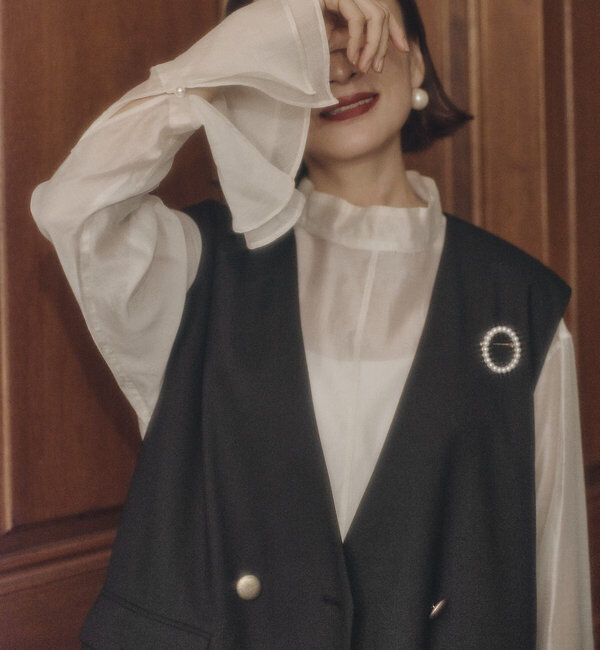  「【Du noir】パール使いシアー袖フレアブラウス」|プルオーバー|