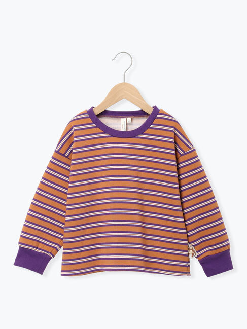 Samansa Mos2 Lagom「マルチボーダー裏起毛トレーナー」|Tシャツ・カットソー|キャメル