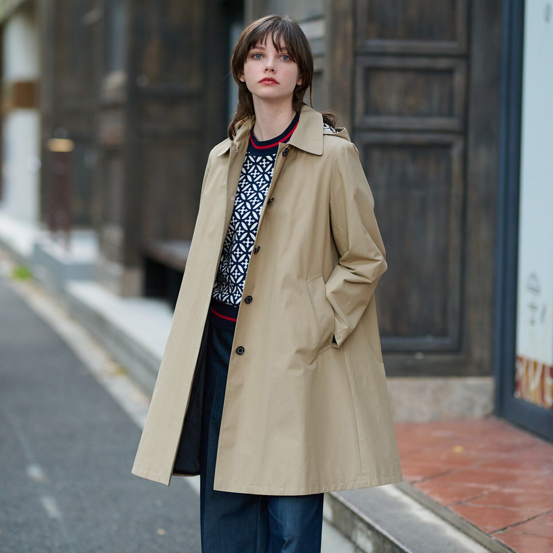 DRESSTERIOR「レインフードコート」|レインコート|ベージュ(052)