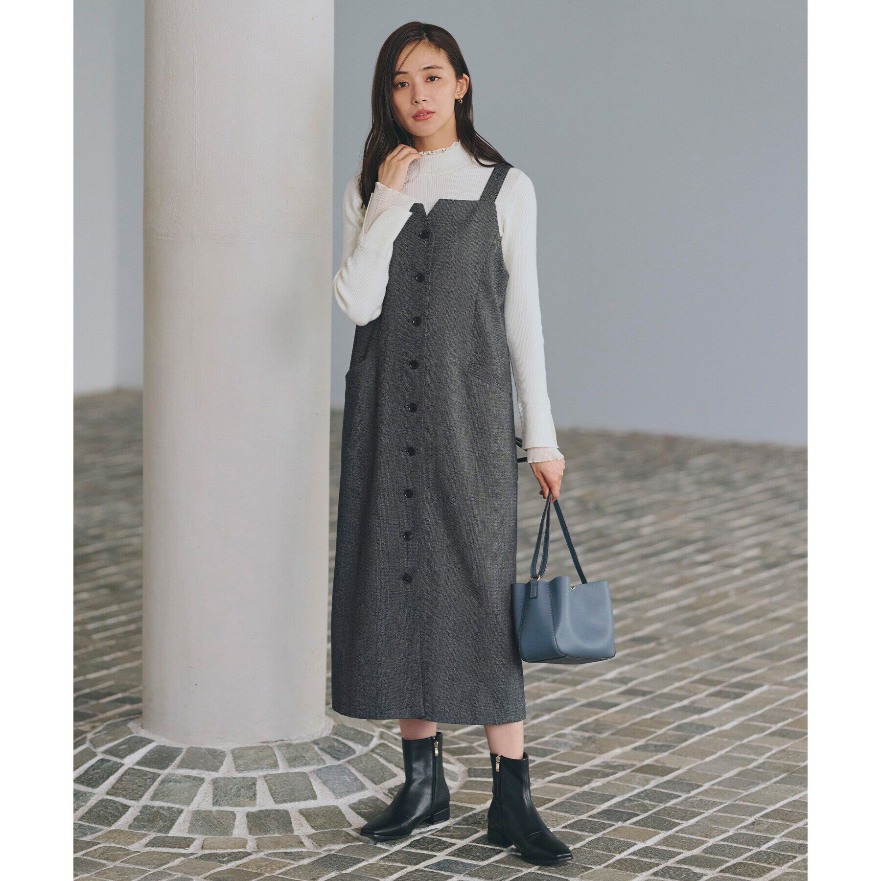 grove「ストライプアソートジャンドレ」|ワンピース|ブラック(419)