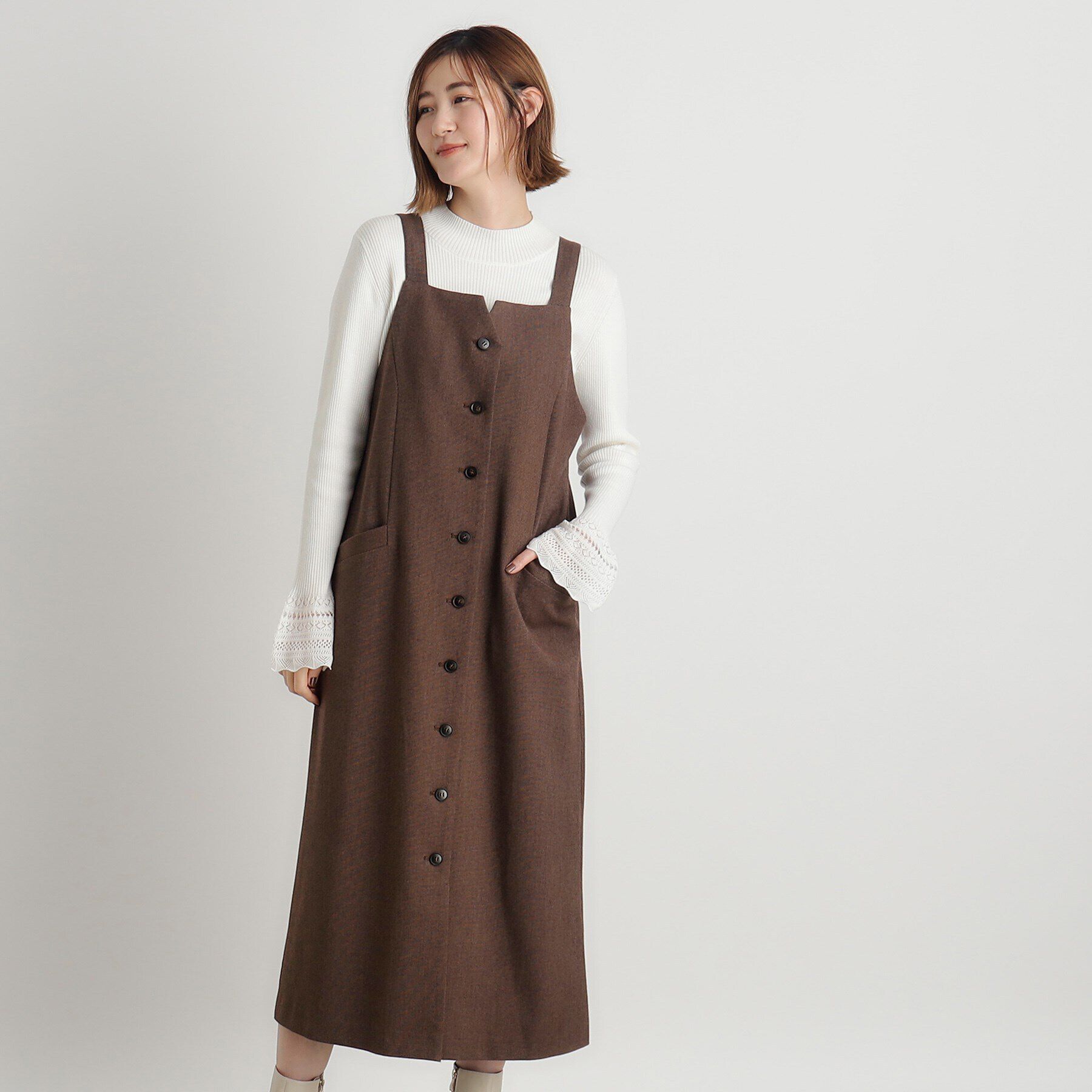 grove「ストライプアソートジャンドレ」|ワンピース|ブラウン(443)