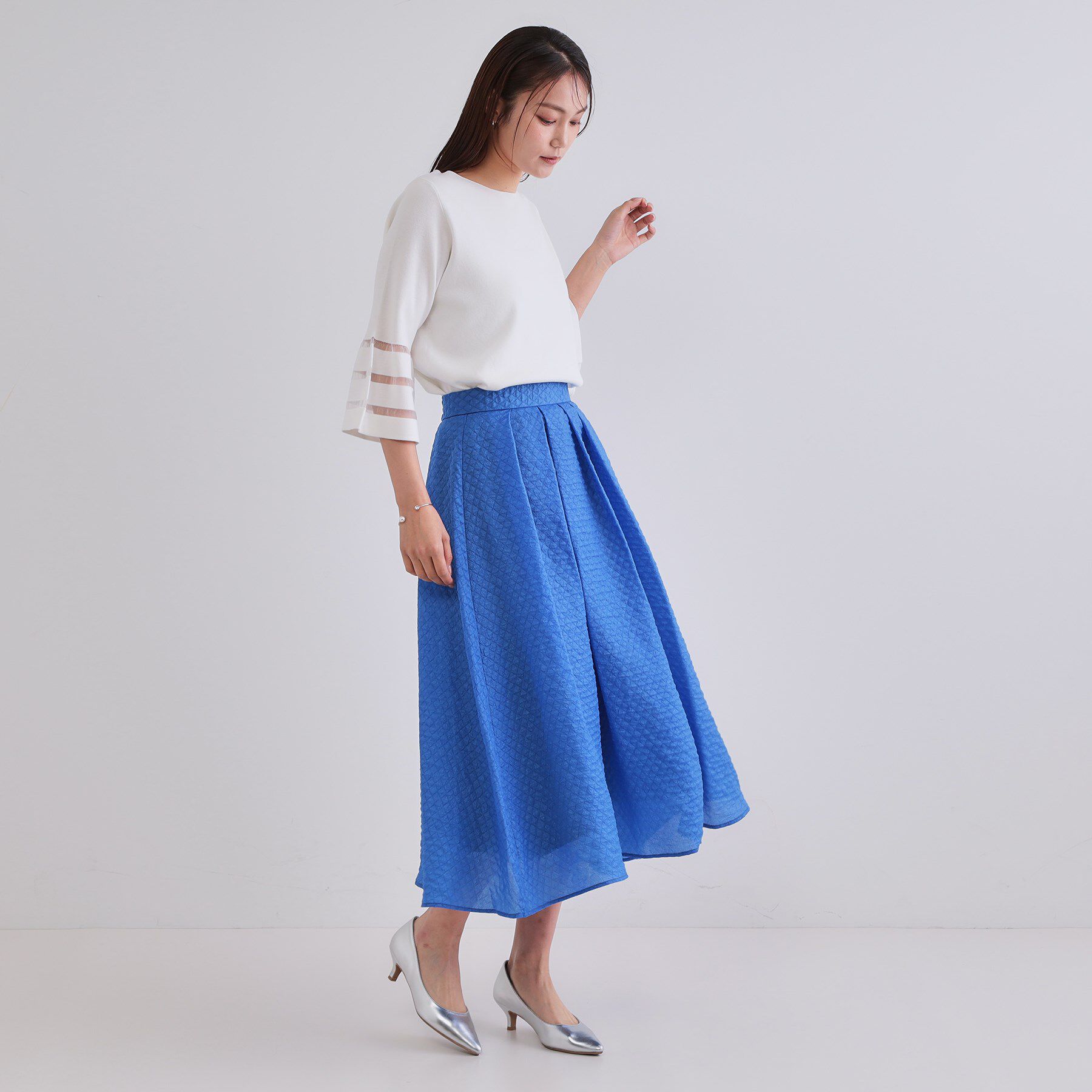 OPAQUE.CLIP「《6色展開》シアーボーダーフレアスリーブニット【洗濯機洗い可】」|ニット・セーター|