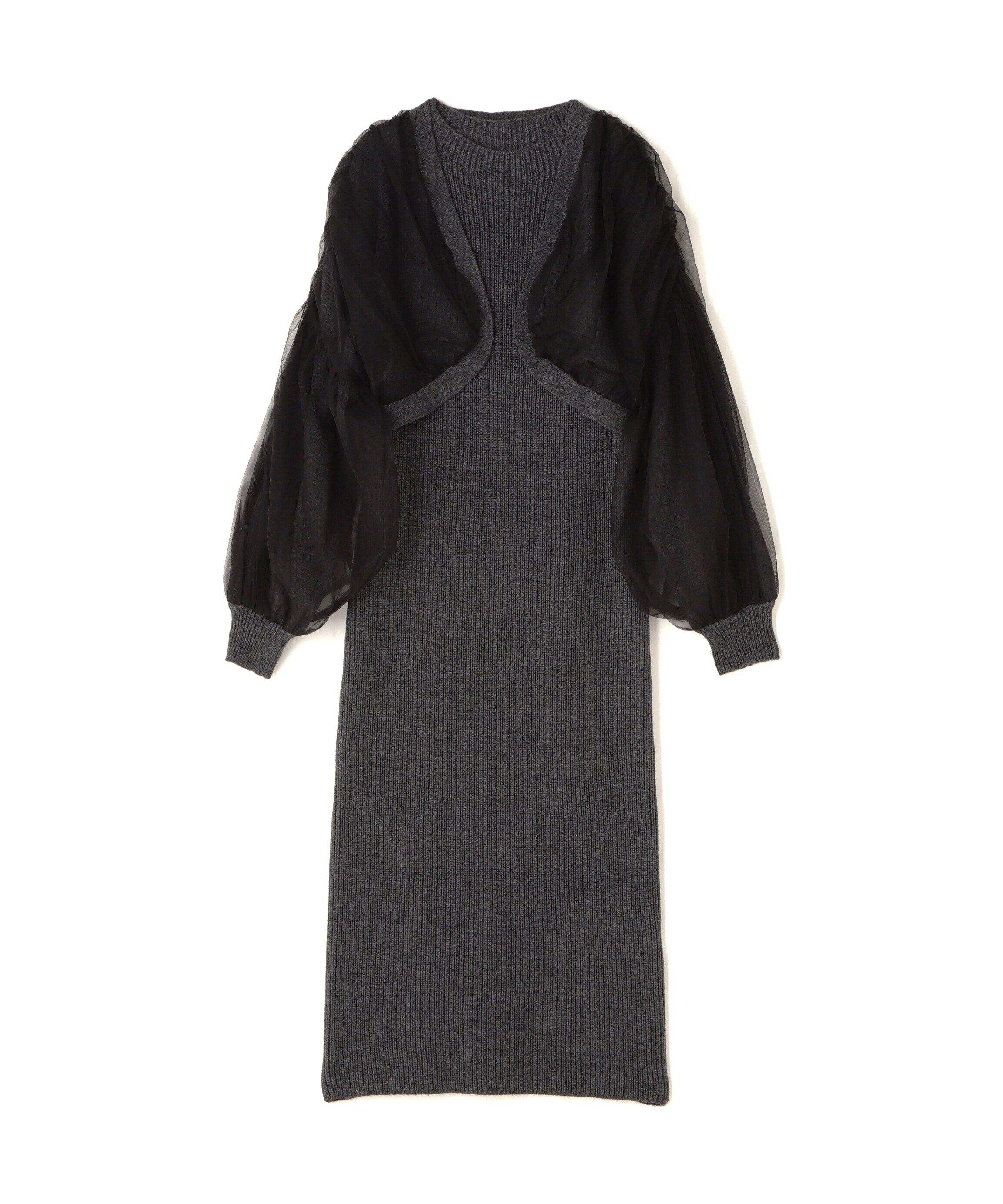  「チュールカーデ＆ニットワンピセット」|ワンピース|