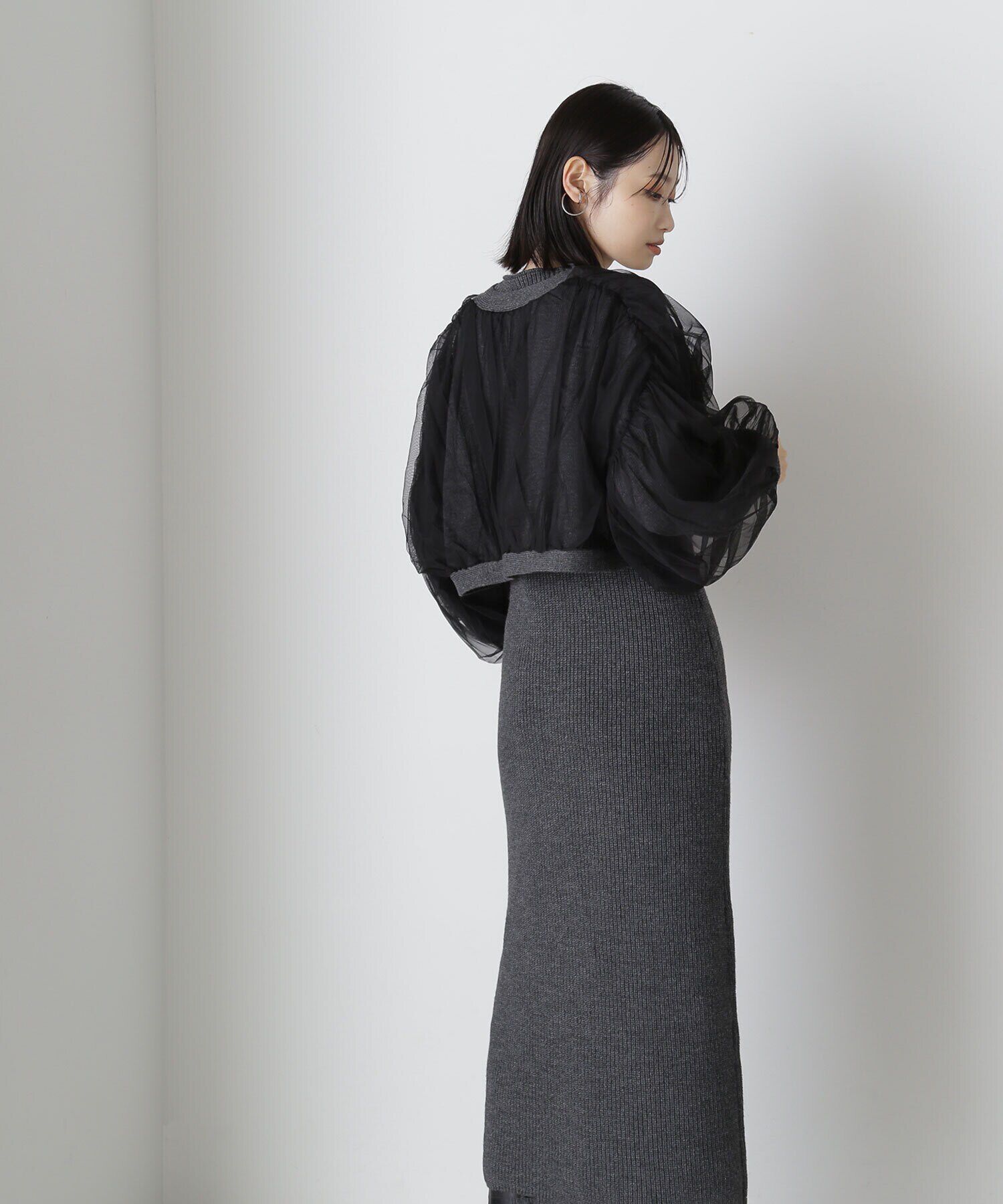  「チュールカーデ＆ニットワンピセット」|ワンピース|