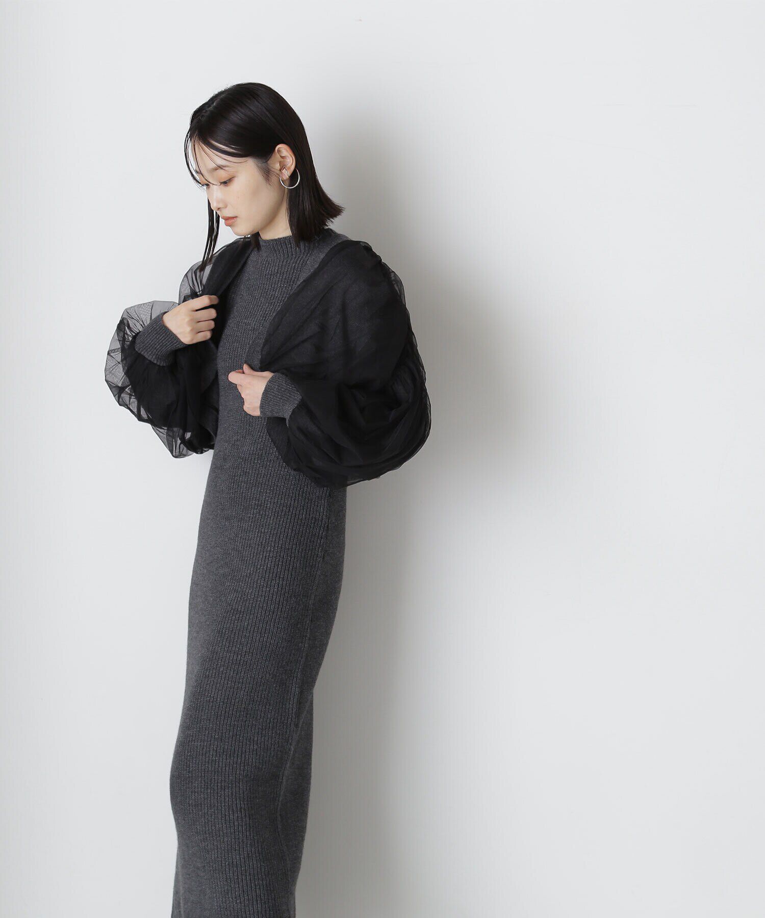  「チュールカーデ＆ニットワンピセット」|ワンピース|