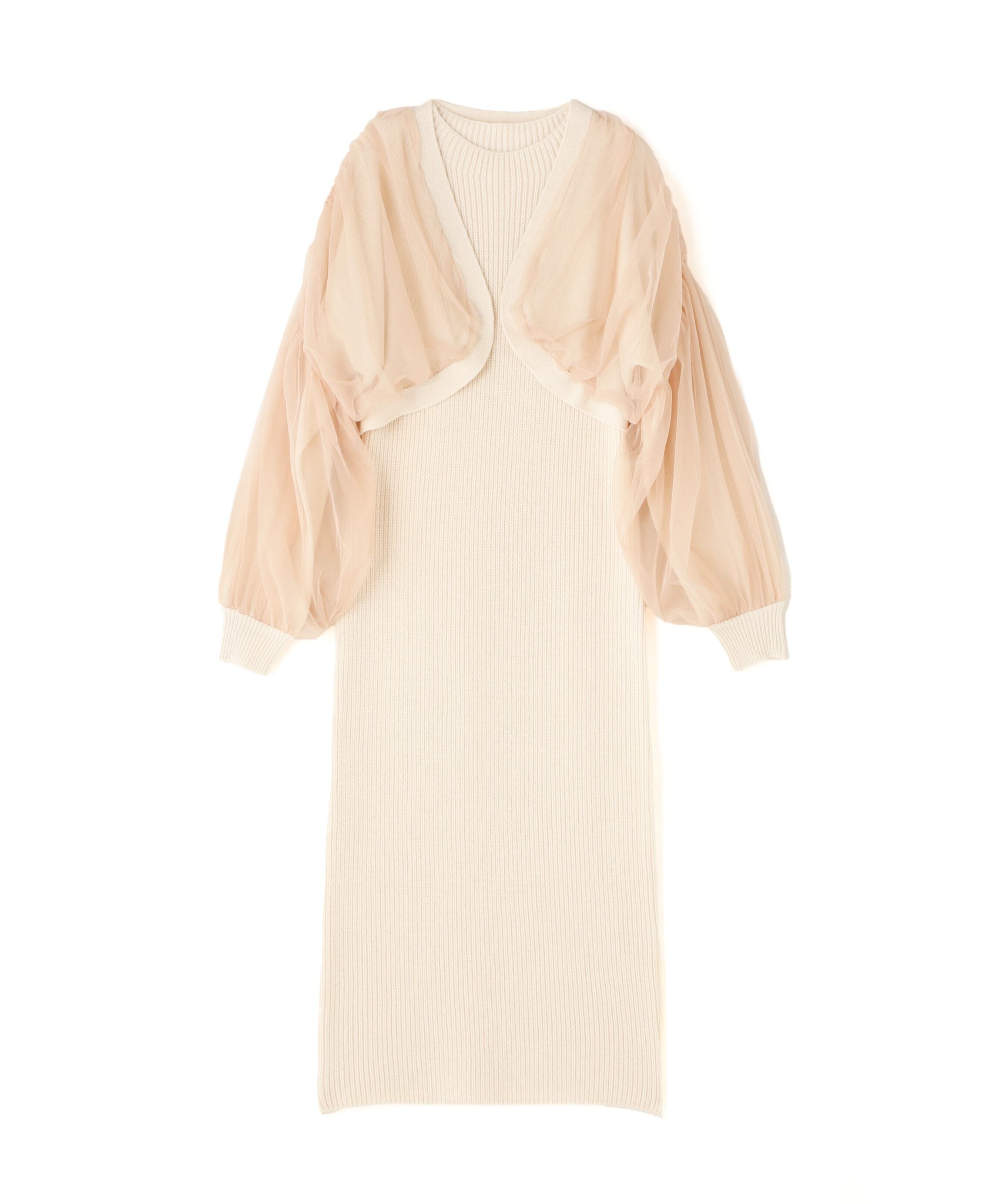  「チュールカーデ＆ニットワンピセット」|ワンピース|