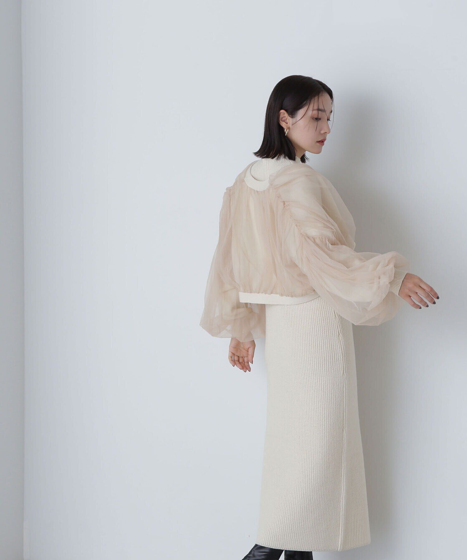  「チュールカーデ＆ニットワンピセット」|ワンピース|