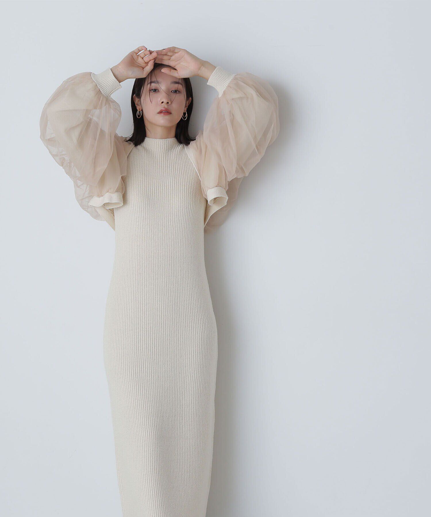  「チュールカーデ＆ニットワンピセット」|ワンピース|