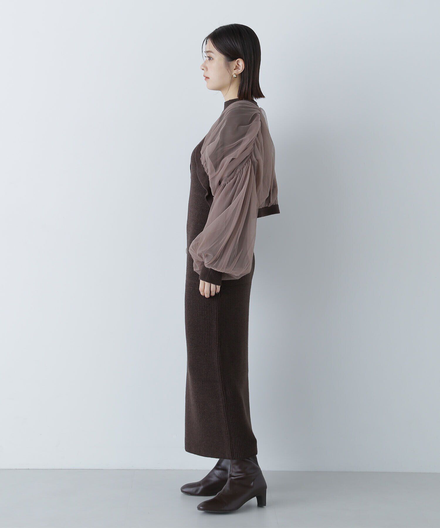  「チュールカーデ＆ニットワンピセット」|ワンピース|