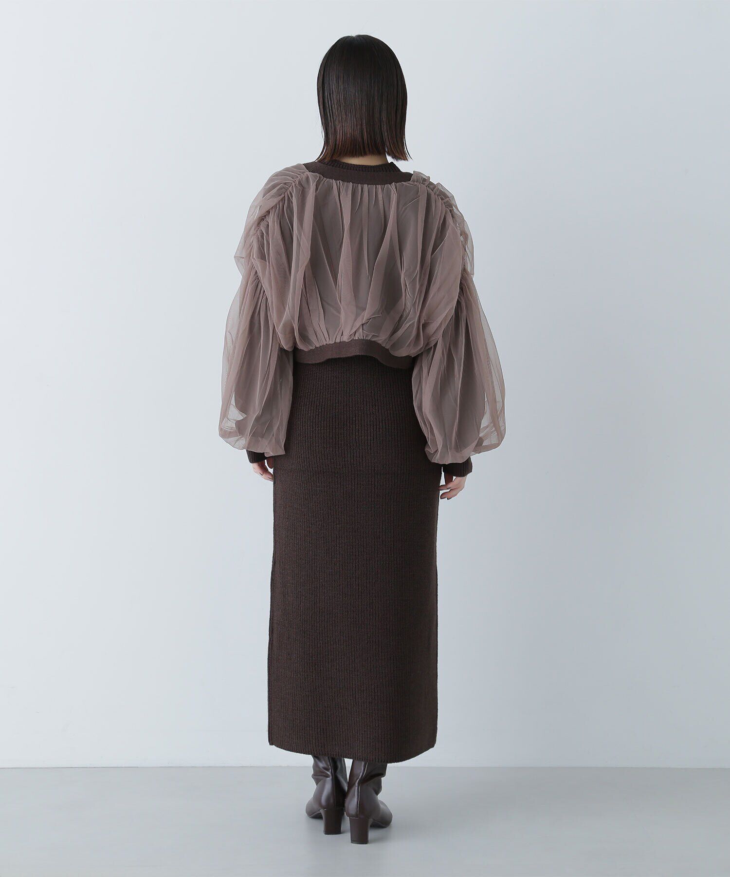  「チュールカーデ＆ニットワンピセット」|ワンピース|