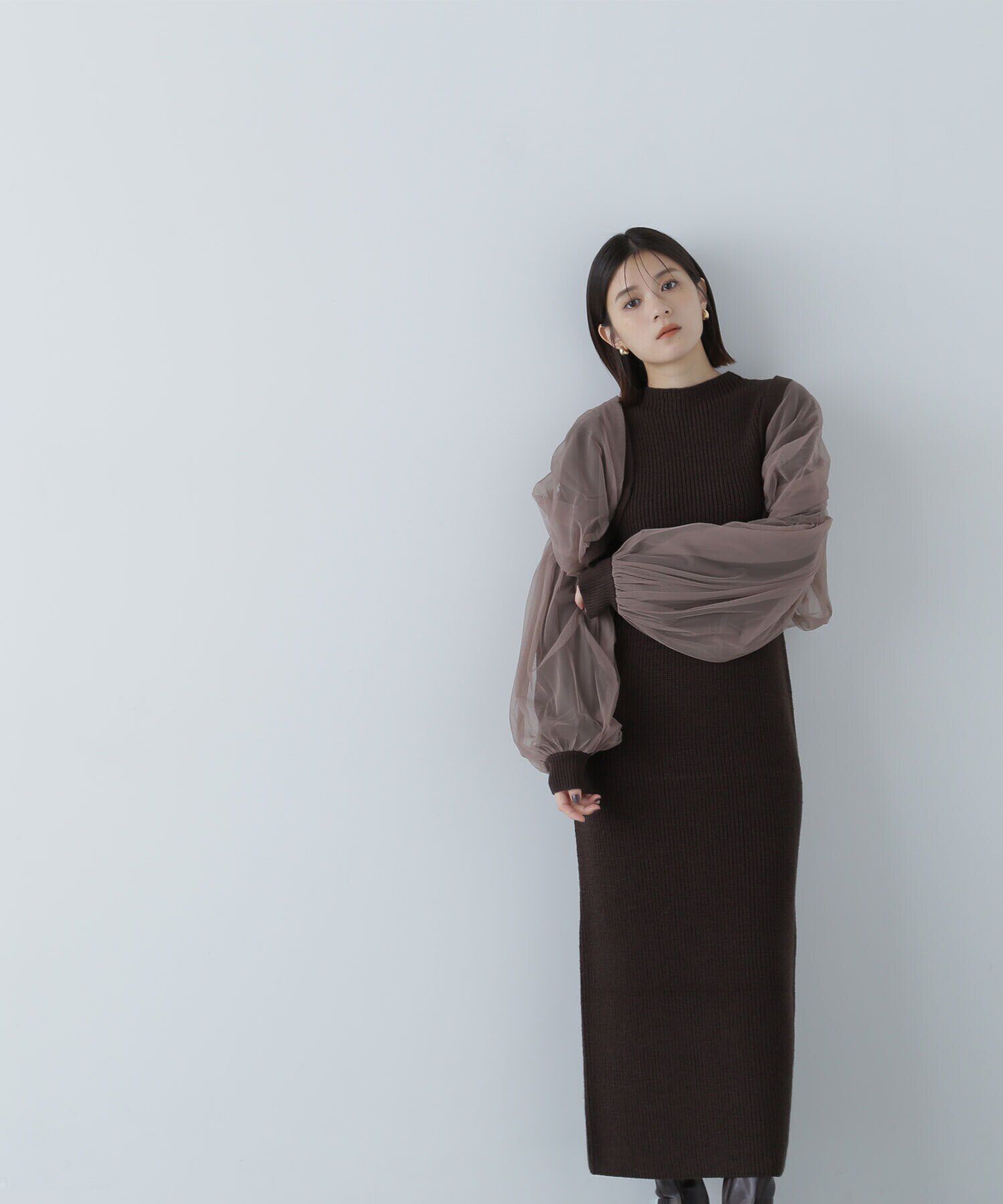  「チュールカーデ＆ニットワンピセット」|ワンピース|