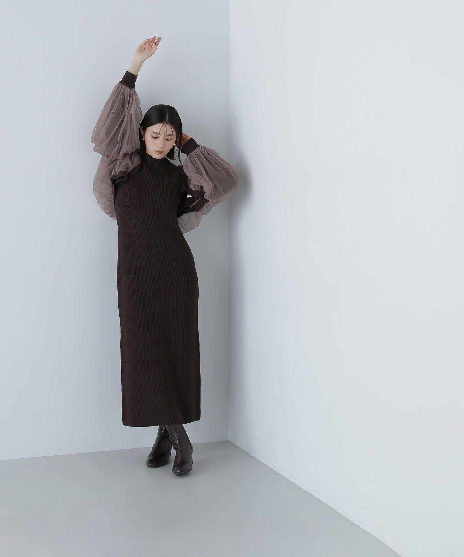  「チュールカーデ＆ニットワンピセット」|ワンピース|