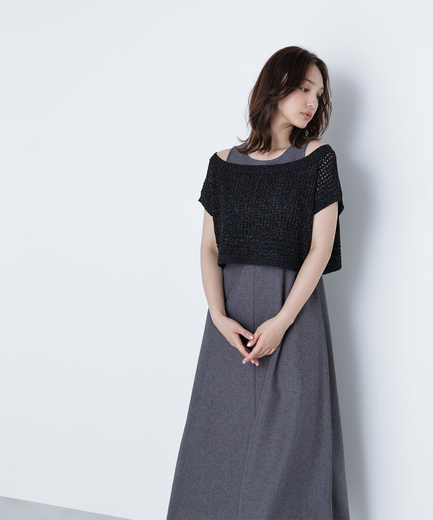  「透かし編みニット＆アメスリワンピース」|ワンピース|