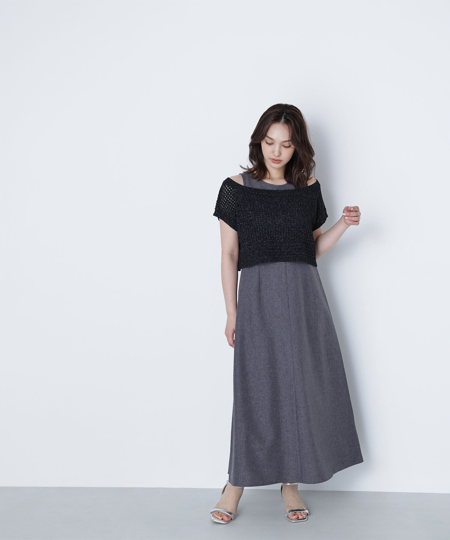  「透かし編みニット＆アメスリワンピース」|ワンピース|