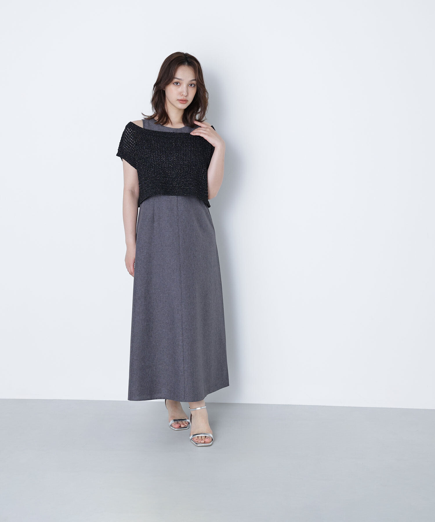  「透かし編みニット＆アメスリワンピース」|ワンピース|