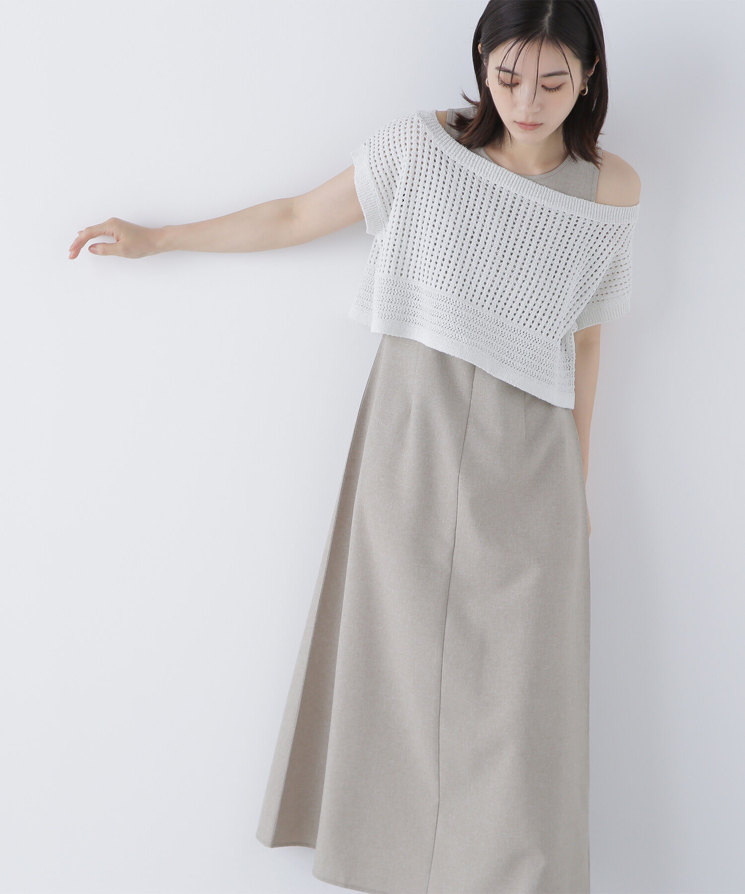  「透かし編みニット＆アメスリワンピース」|ワンピース|